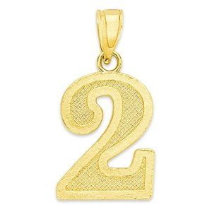 14k Gold Number 2 Pendant, Lucky Number Jewelry